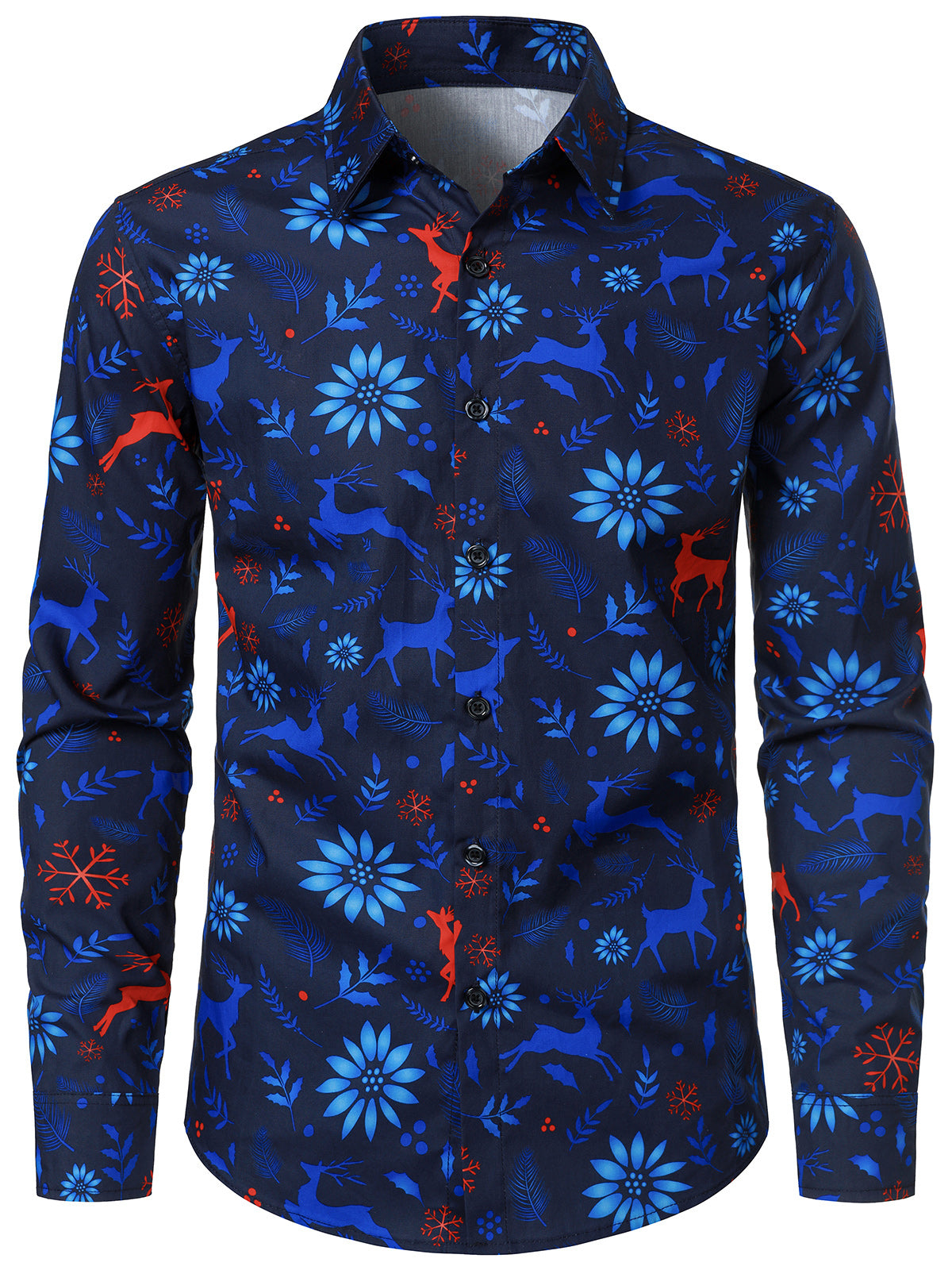 Herren Baumwollhemd in Marineblau mit Rentiermotiv