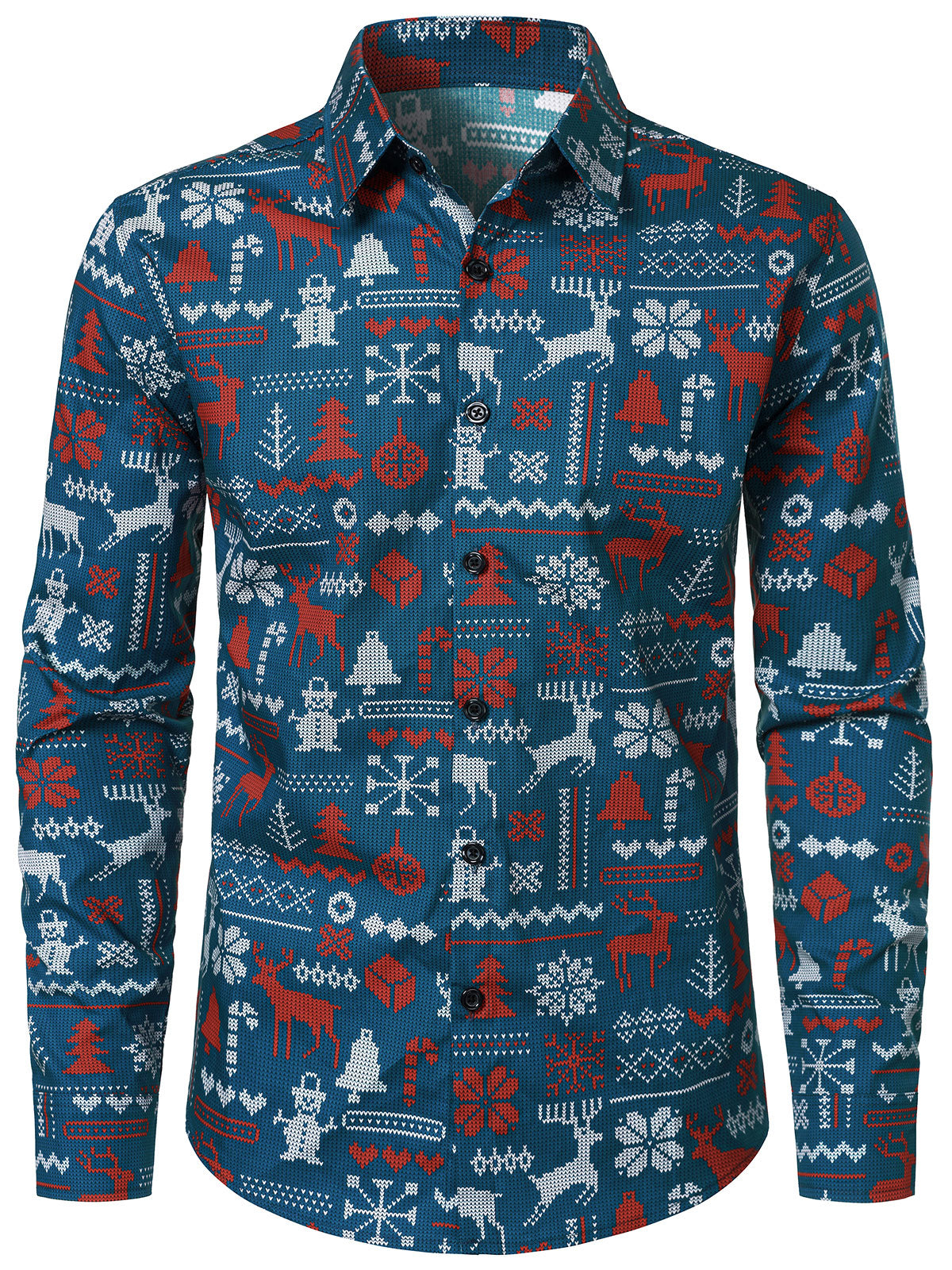Herren Langarmshirt 100% Baumwolle Weihnachtsmann Blau
