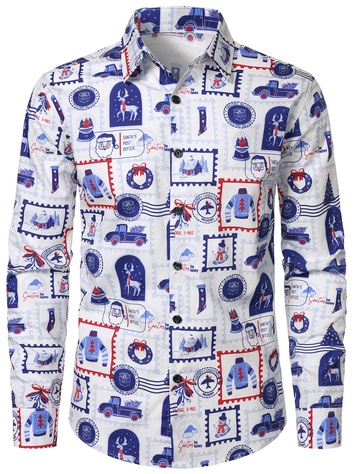 Herren Langarmshirt Weihnachtsmann Briefmarkenmotiv