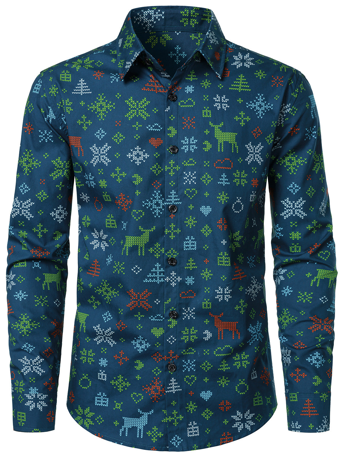 Herren Baumwolle Retro-Weihnachtshemd Blau