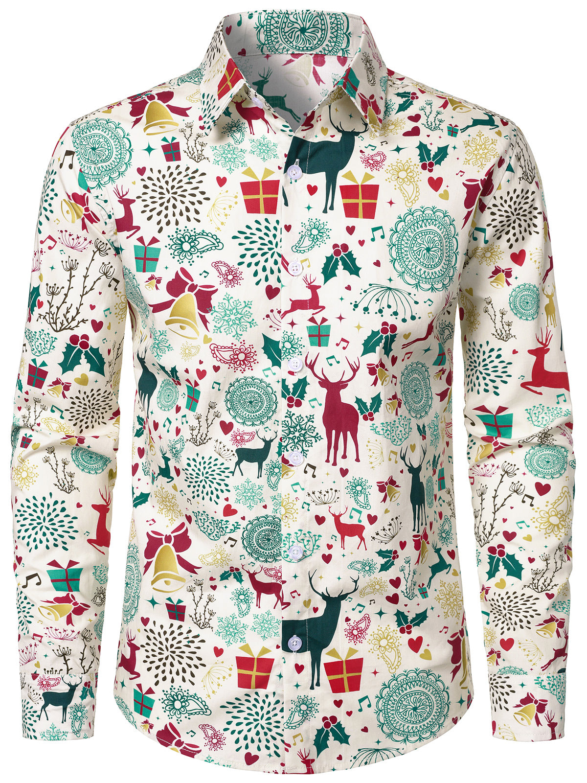 Herren Baumwolle Rentier Print Weihnachtshemd