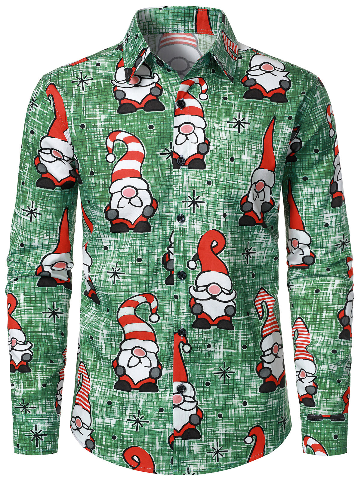 Herren Baumwolle Niedlich Wichtel Weihnachtshemd Grün