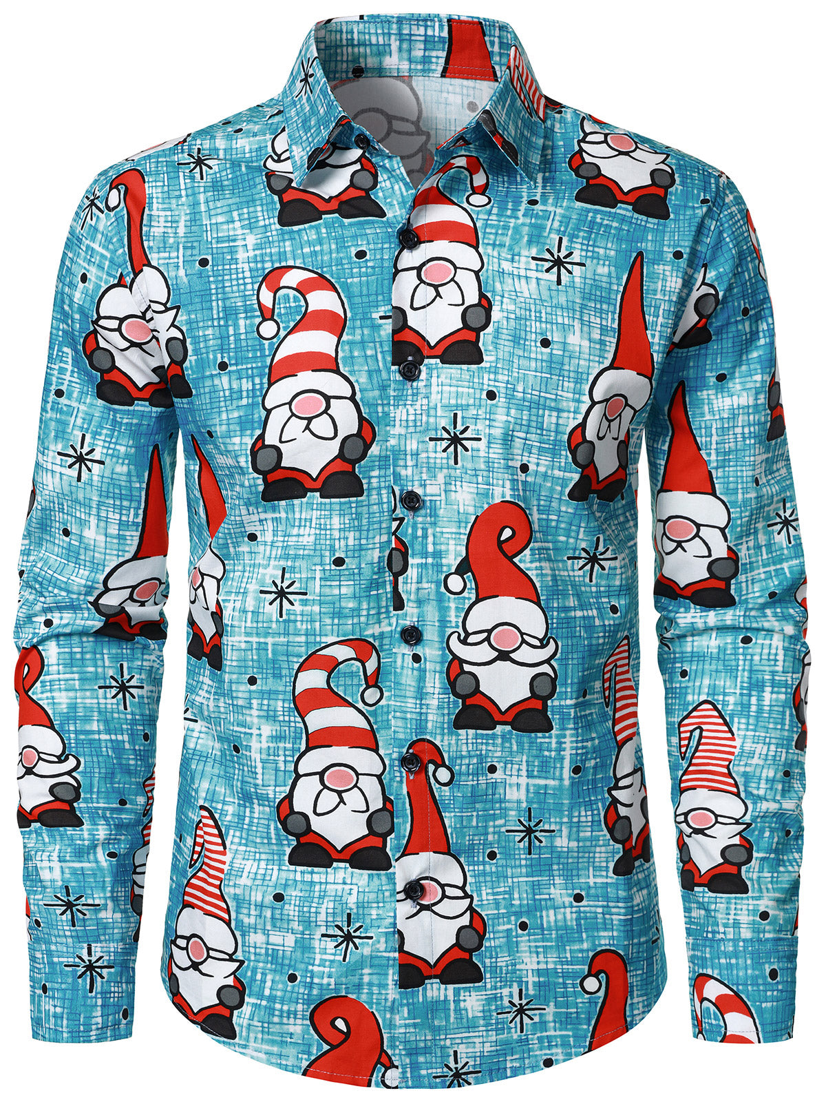 Herren Baumwolle Niedlich Wichtel Weihnachtshemd Blau