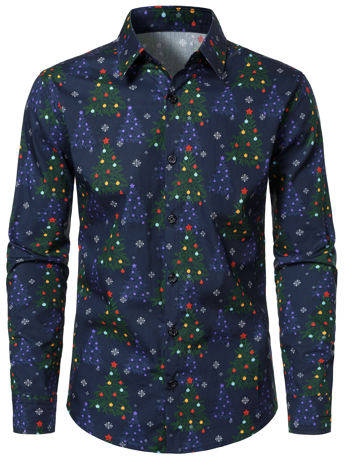 Herren Baumwolle Lichterketten-Motiv Langärmlig Weihnachtshemd