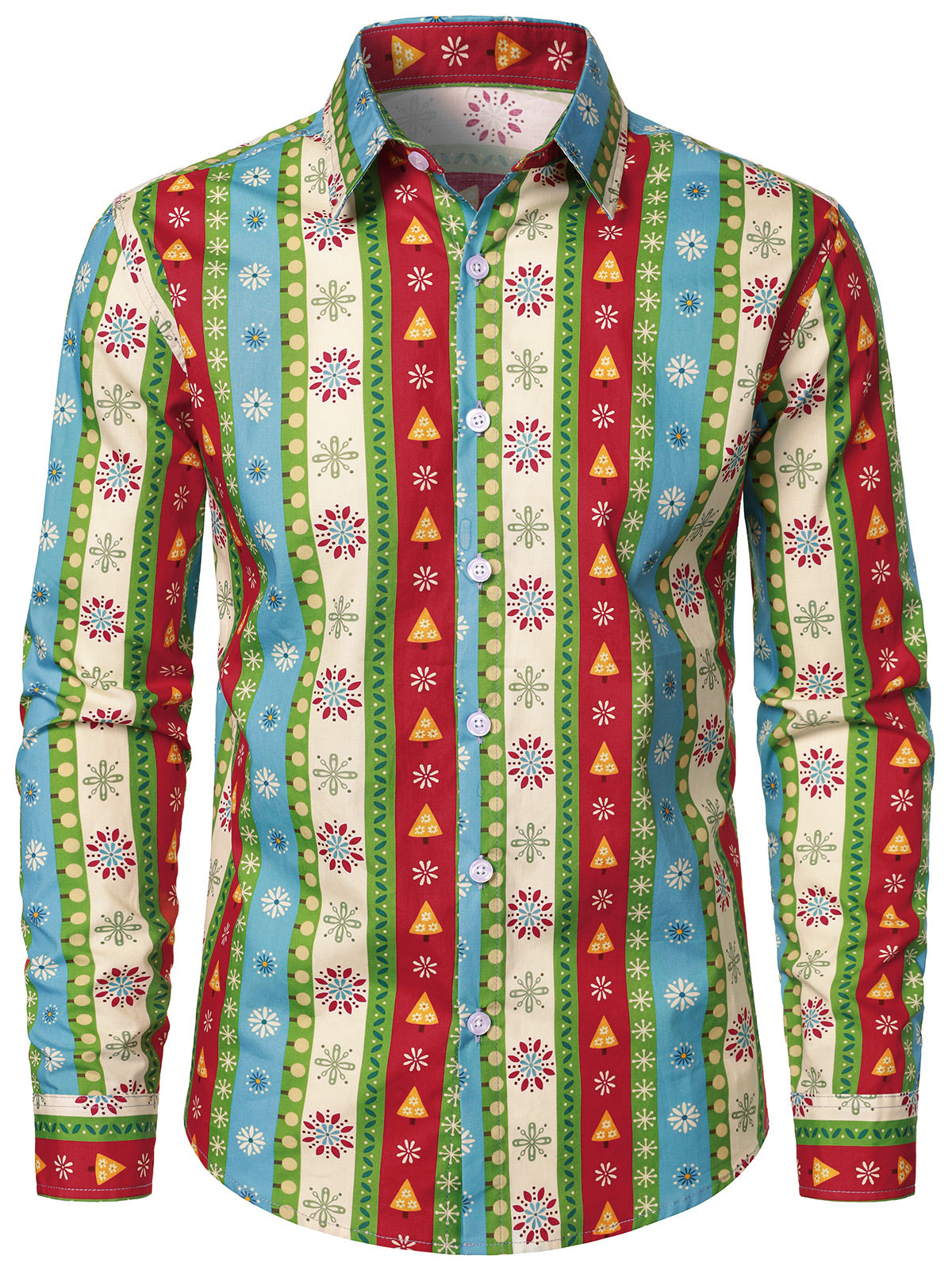 Herren Baumwolle Streifenmuster und Weihnachtsbaum-Motiv Weihnachtshemd