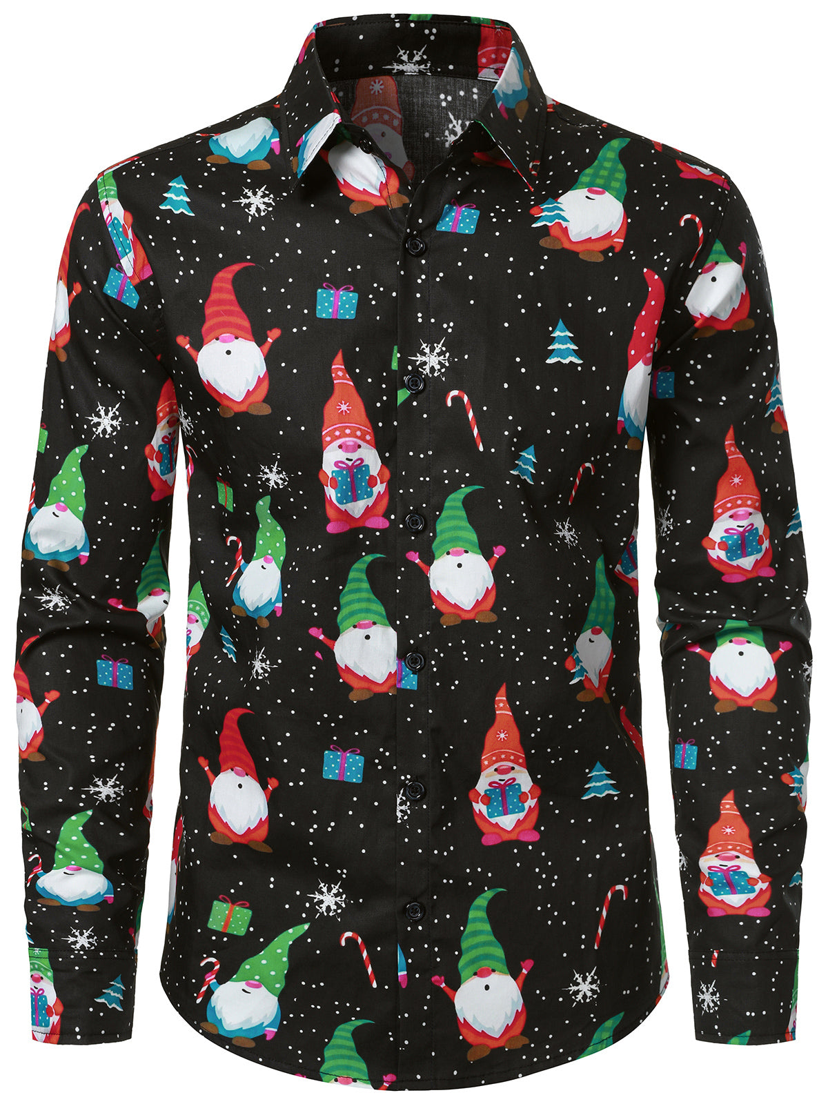 Herren Baumwolle Niedlich Wichtel Weihnachtshemd Schwarz