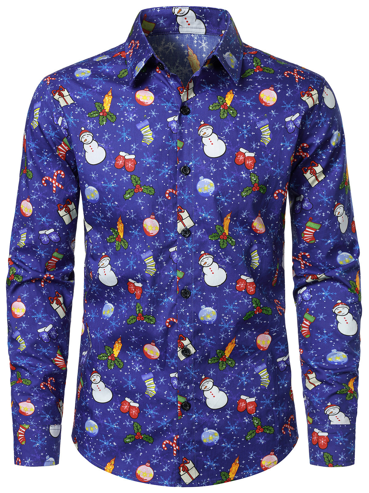 Herren 100% Baumwolle Weihnachtshemd Blau