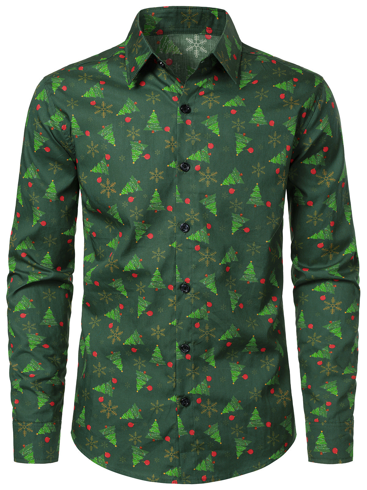 Herren 100% Baumwolle Weihnachtsbaum-Motiv Weihnachtshemd Grün