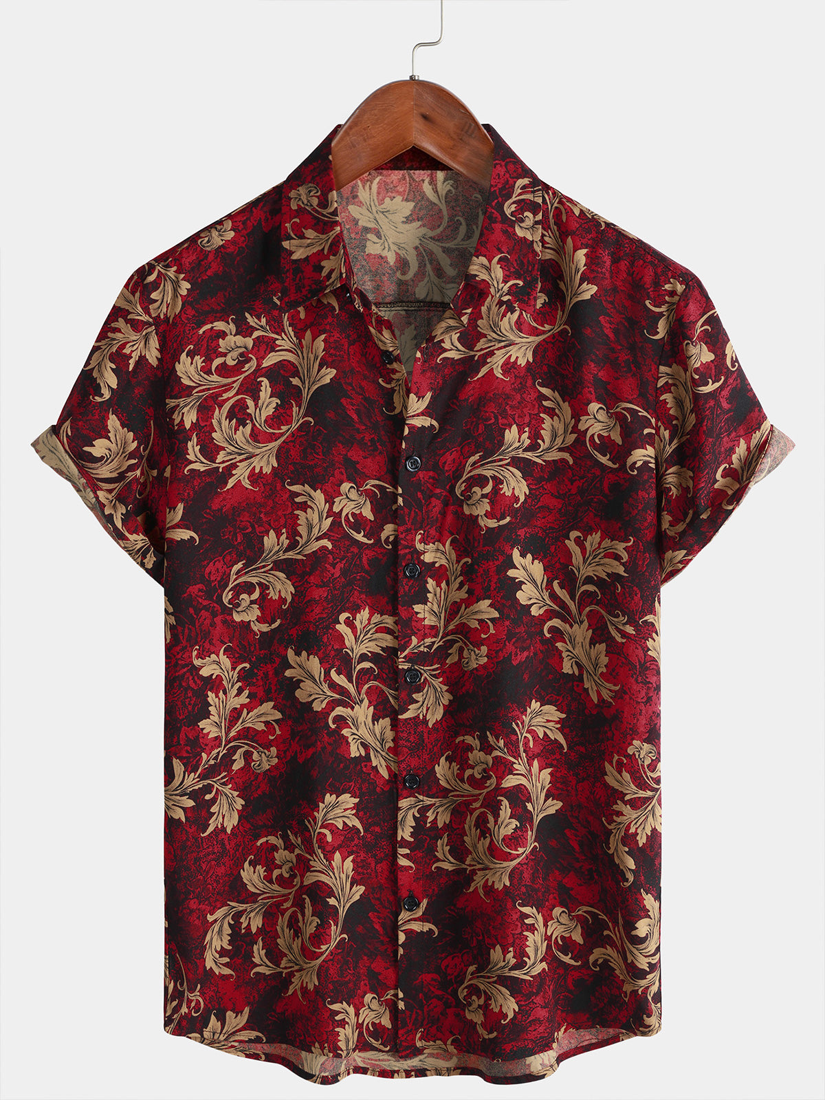 Herren Hawaii-Stil Blumenmuster Sommerhemd Rot
