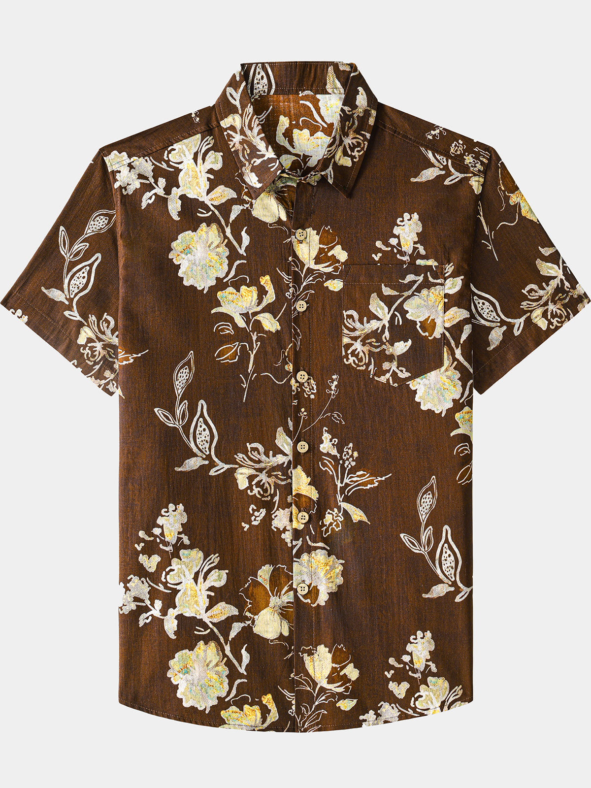 Herren Vintage Blumen Baumwoll Freizeithemd