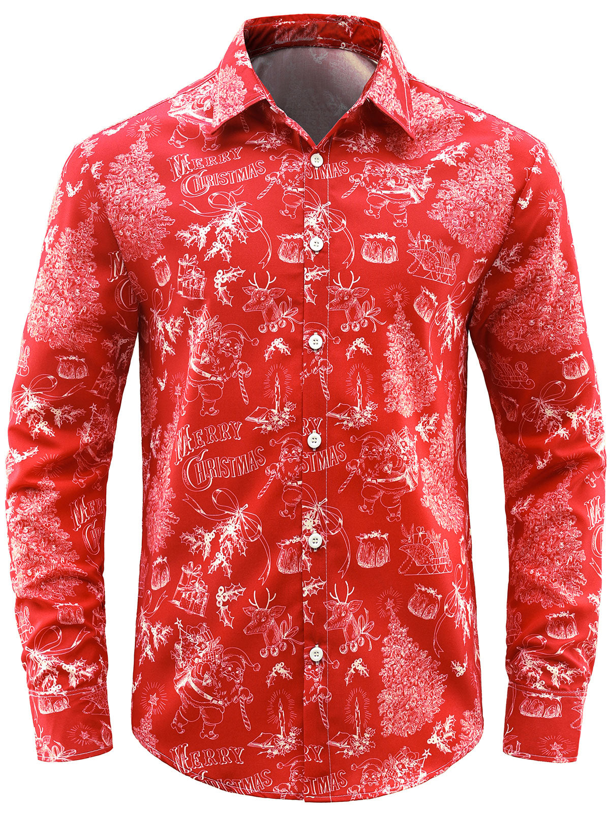 Herren Langarmshirt mit Weihnachtsmotiv Rot