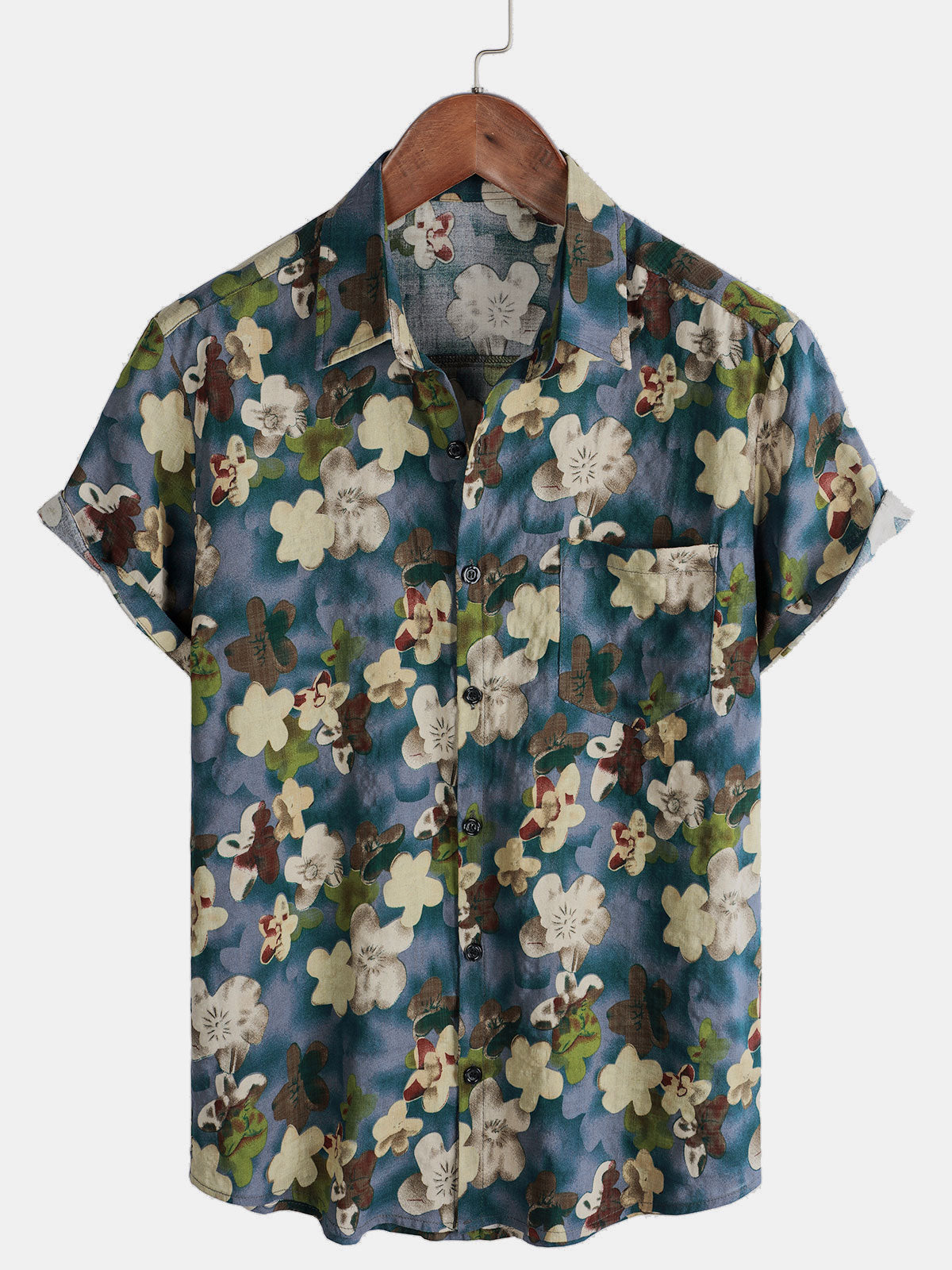 Herren Kurzarmhemd aus Baumwolle mit Blumenmuster im Vintage-Stil