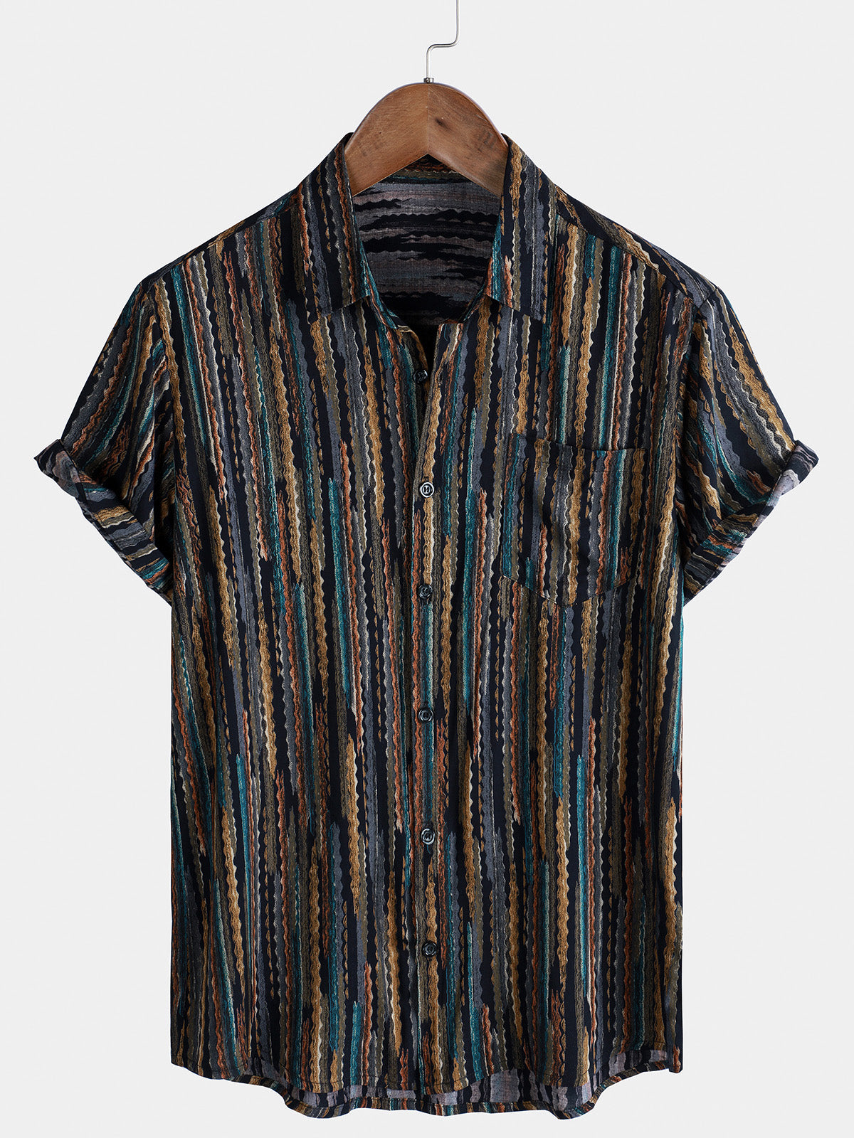 Herren Gestreiftes Vintage-Kurzarmhemd