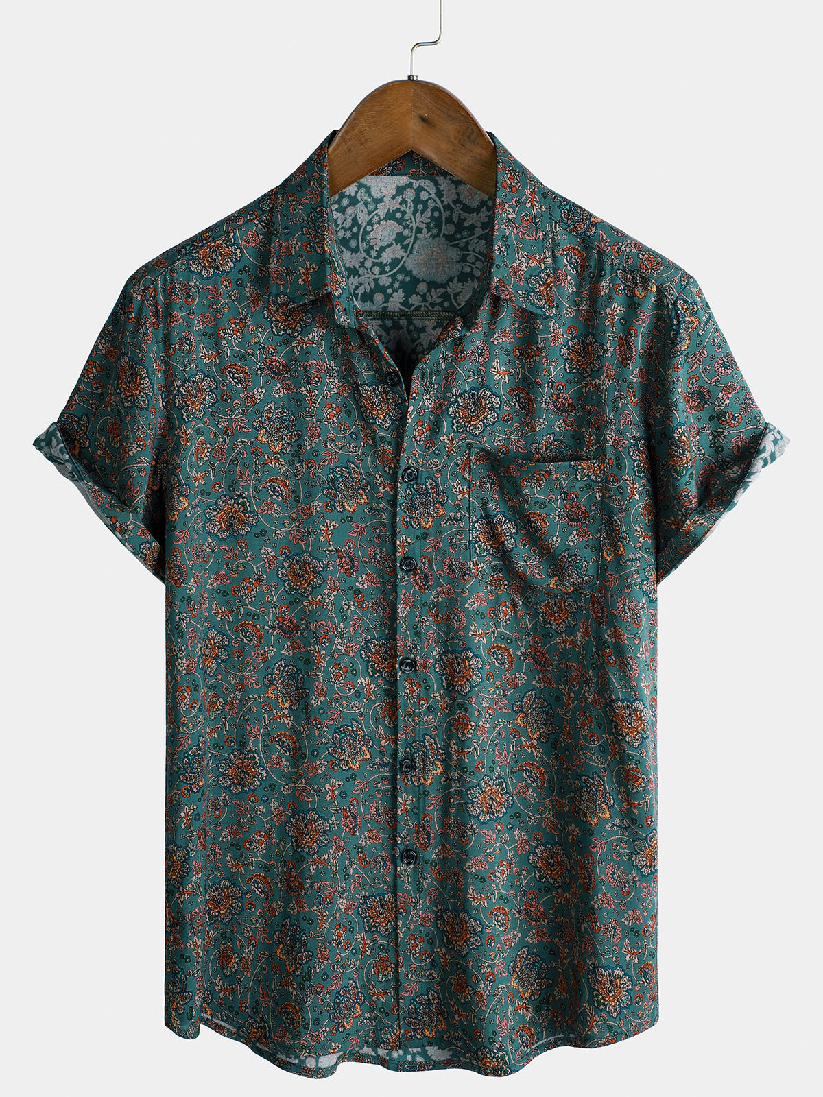 Herren Paisley-Muster Vintage-Blumenmuster Kurzarmhemd