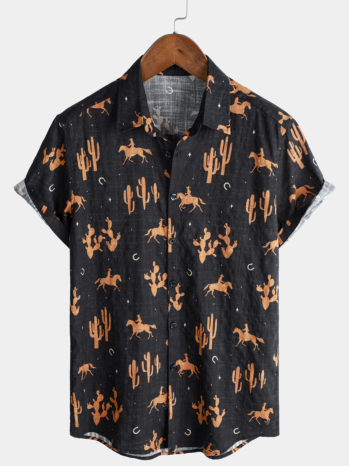 Herren Kurzarmhemd aus Baumwolle mit Pferde-Print