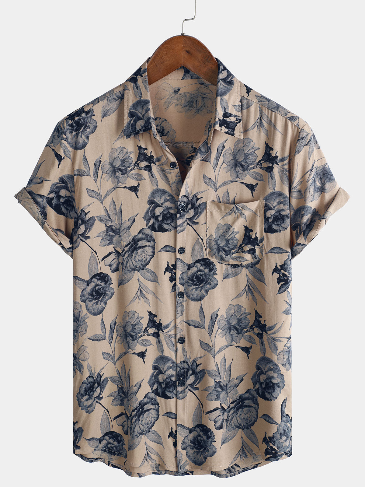 Herren Blumenprint Vintage Kurzarm-Sommerhemd