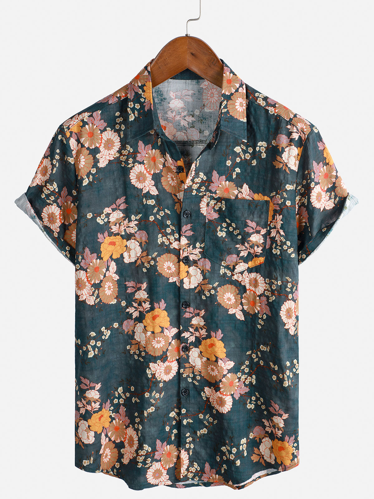 Herren Vintage-Blumen-Kurzarmhemd