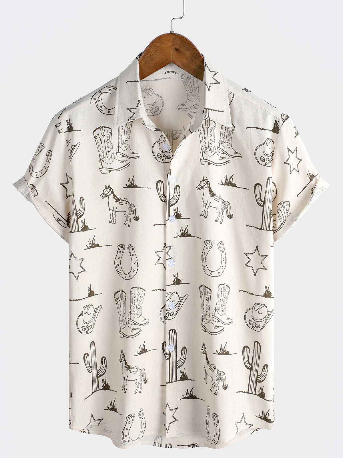 Herren Baumwolle Lässiges Pferdedruck Urlaubshemd