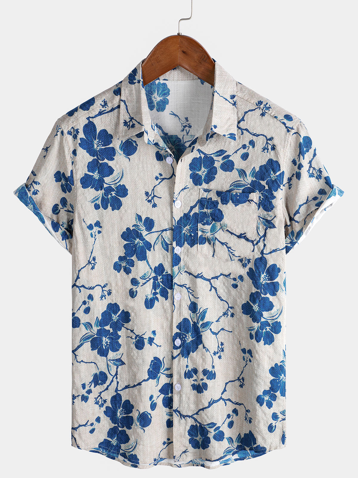 Herren Kurzarm-Hawaiihemd mit Blumenmuster im Vintage-Stil
