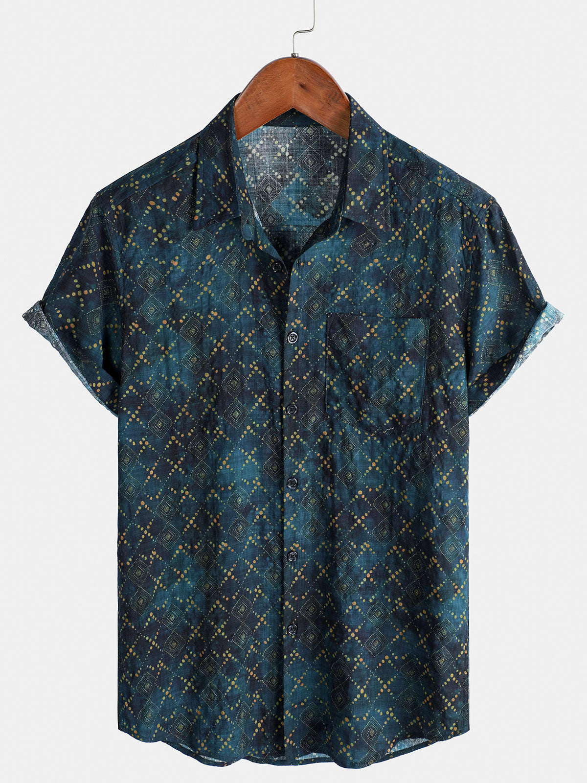 Herren Lässiges Kurzarmhemd mit geometrischem Kunst-Print