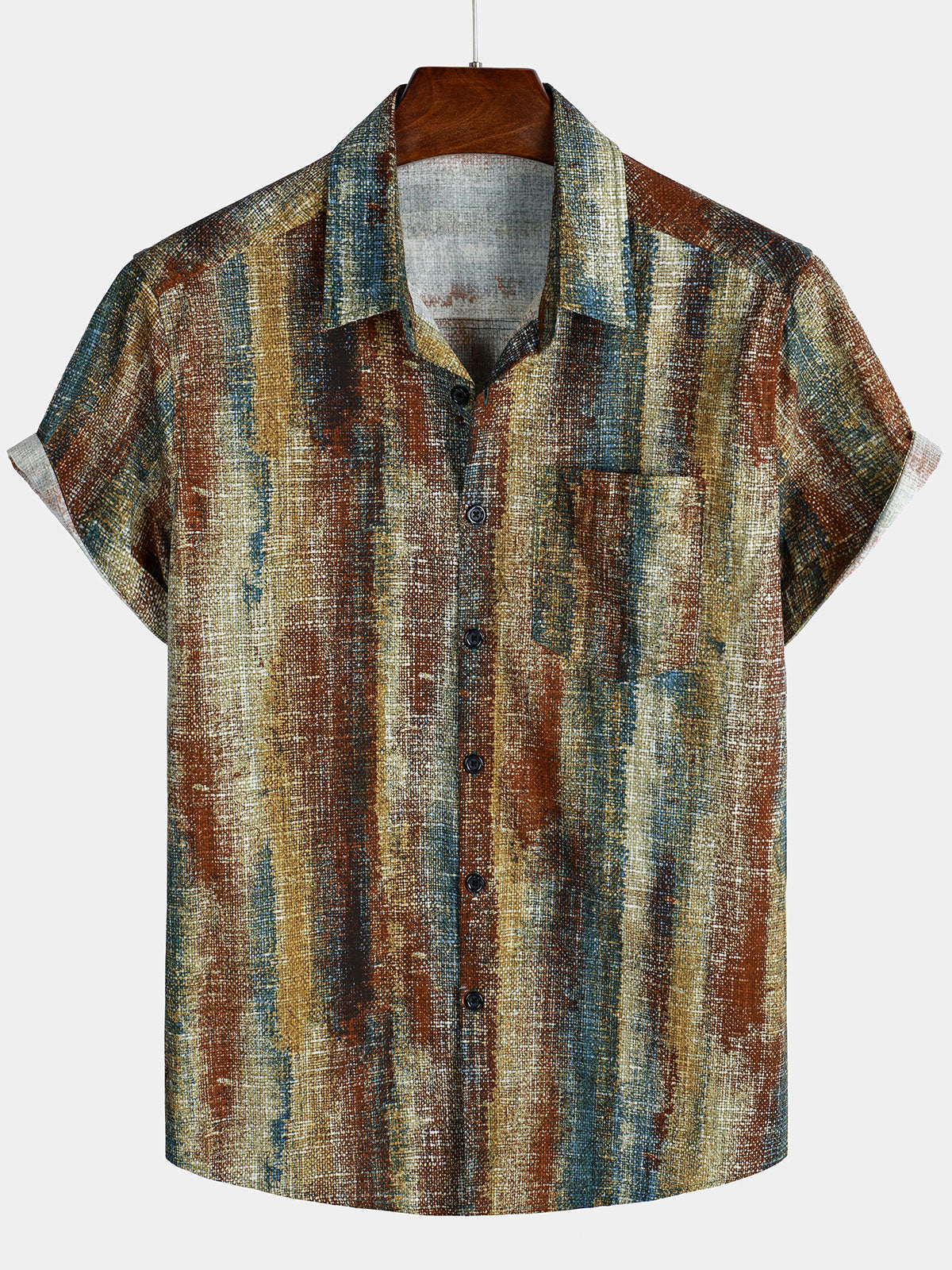 Herren Kurzarmhemd aus gestreifter Baumwolle