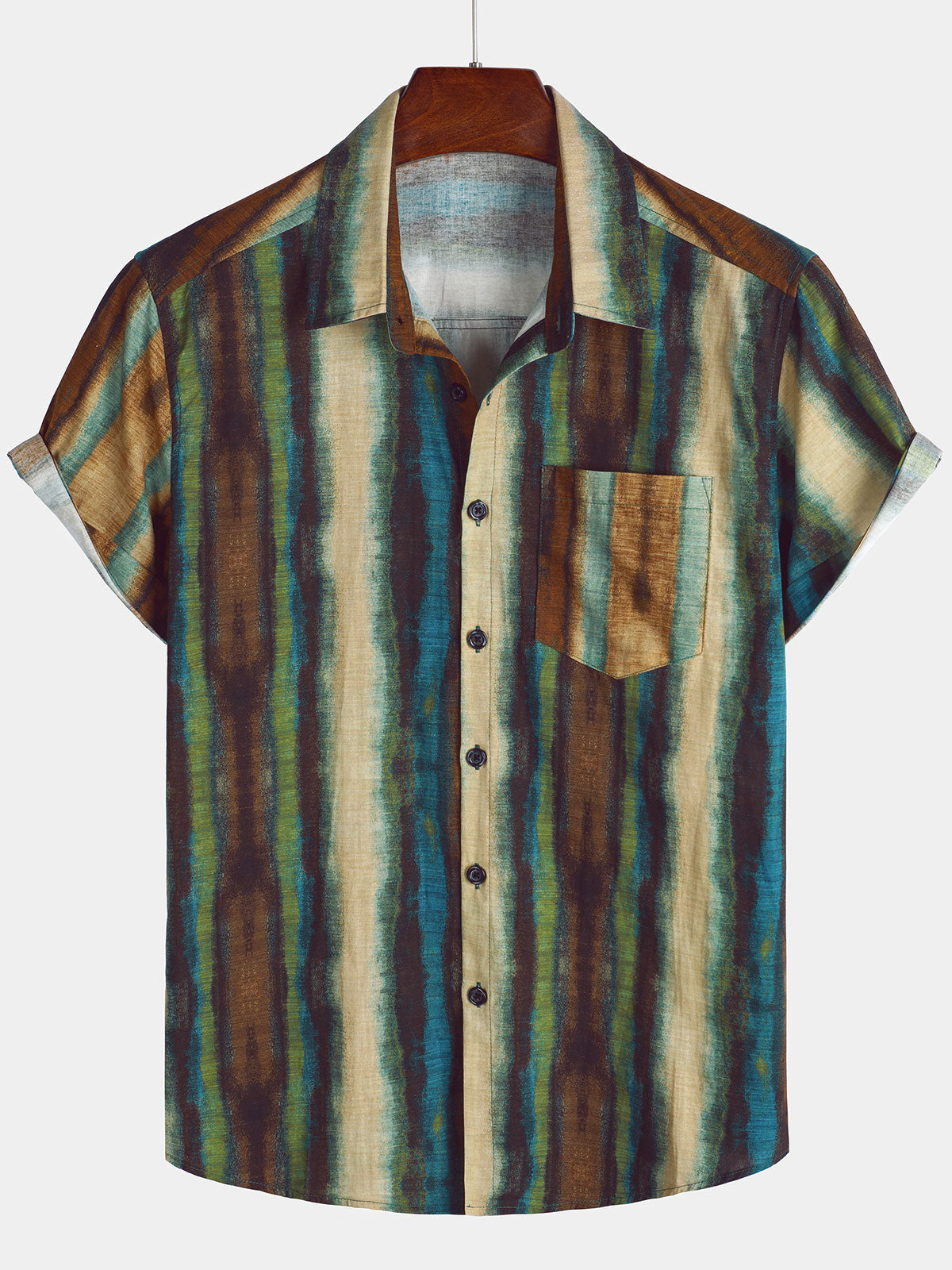 Herren Kurzarmhemd aus gestreifter Baumwolle