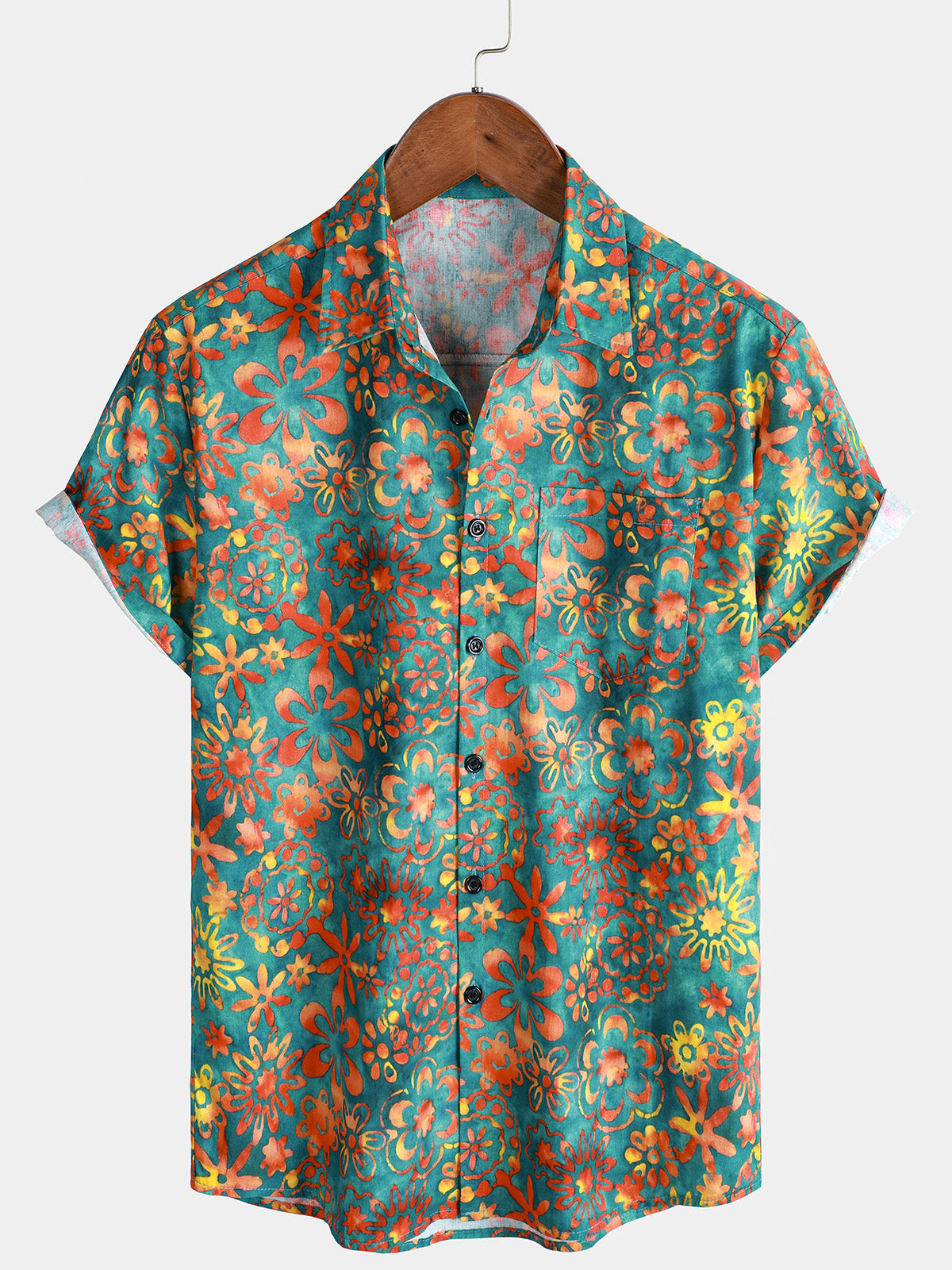 Herren Kurzarmhemd aus Baumwolle mit Blumenmuster