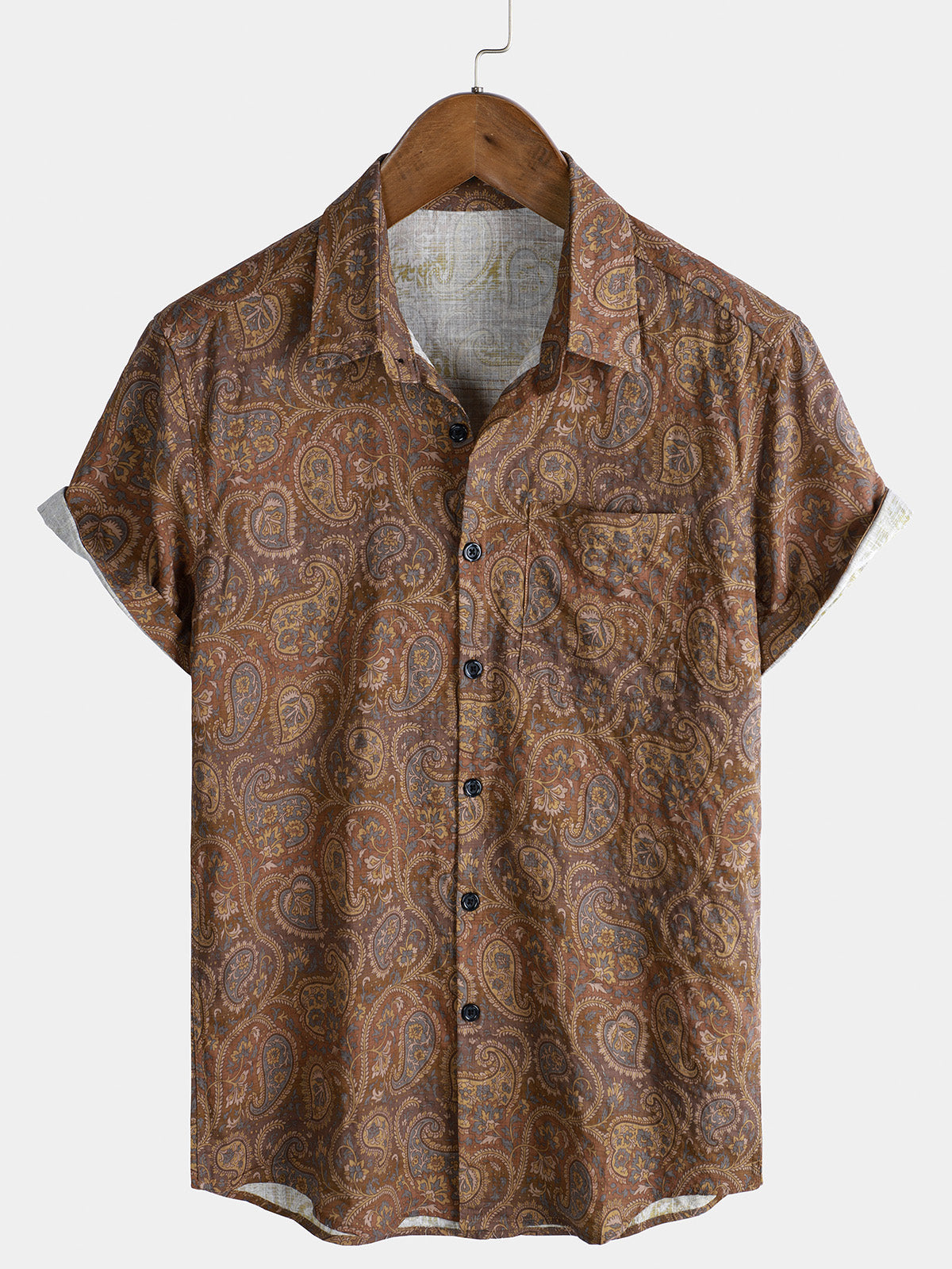 Herren Baumwolle Paisley-Print Vintage-Kurzarmhemd