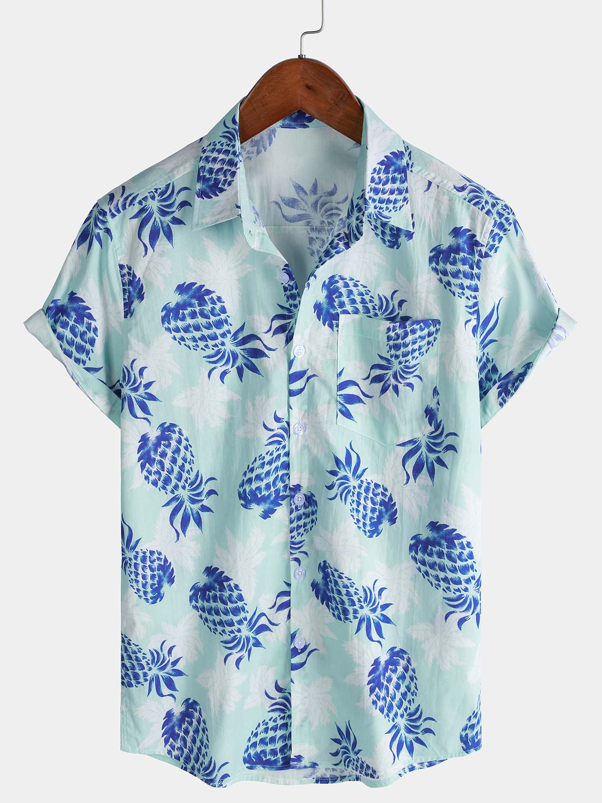 Herren Baumwolle Sommer Kurzarmhemd mit Ananas-Print