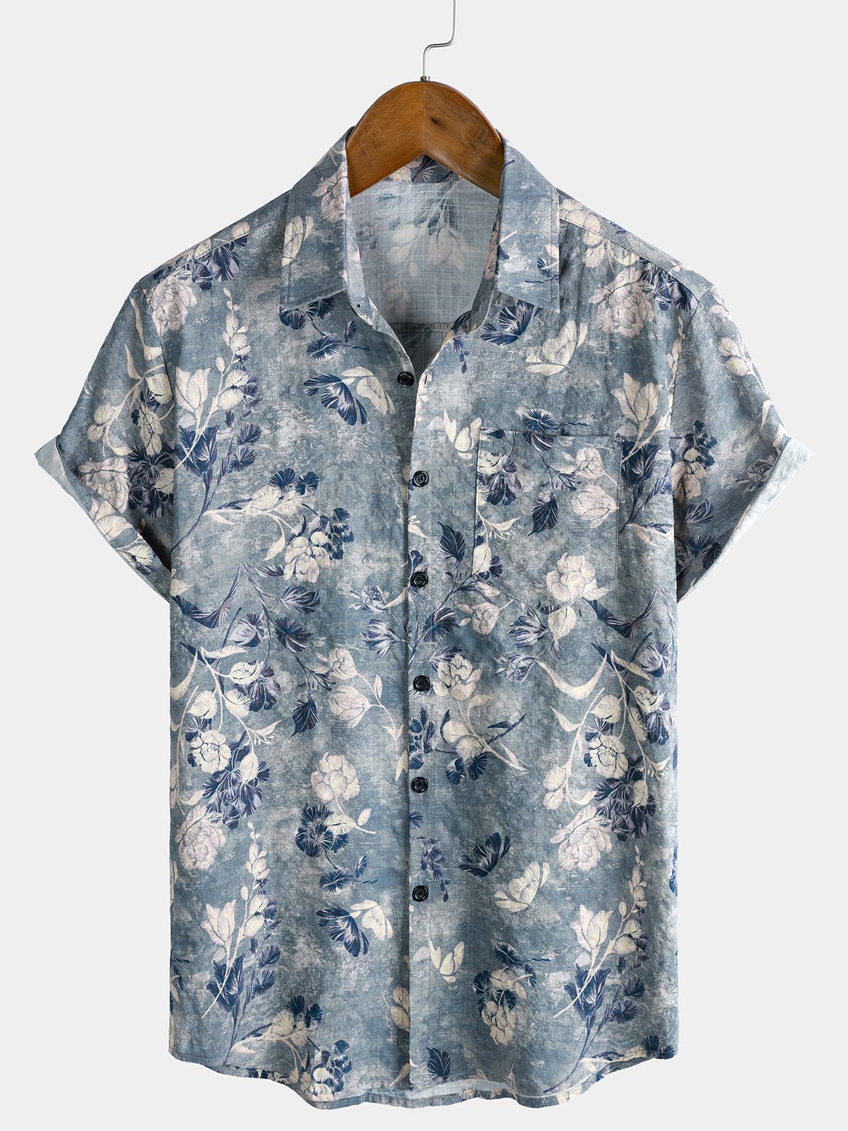Herren Blumenmuster Baumwolle Lässiges Kurzarmhemd