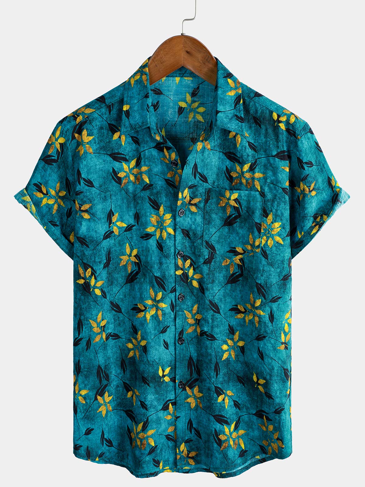 Herren Baumwolle Kurzarmhemd Blau