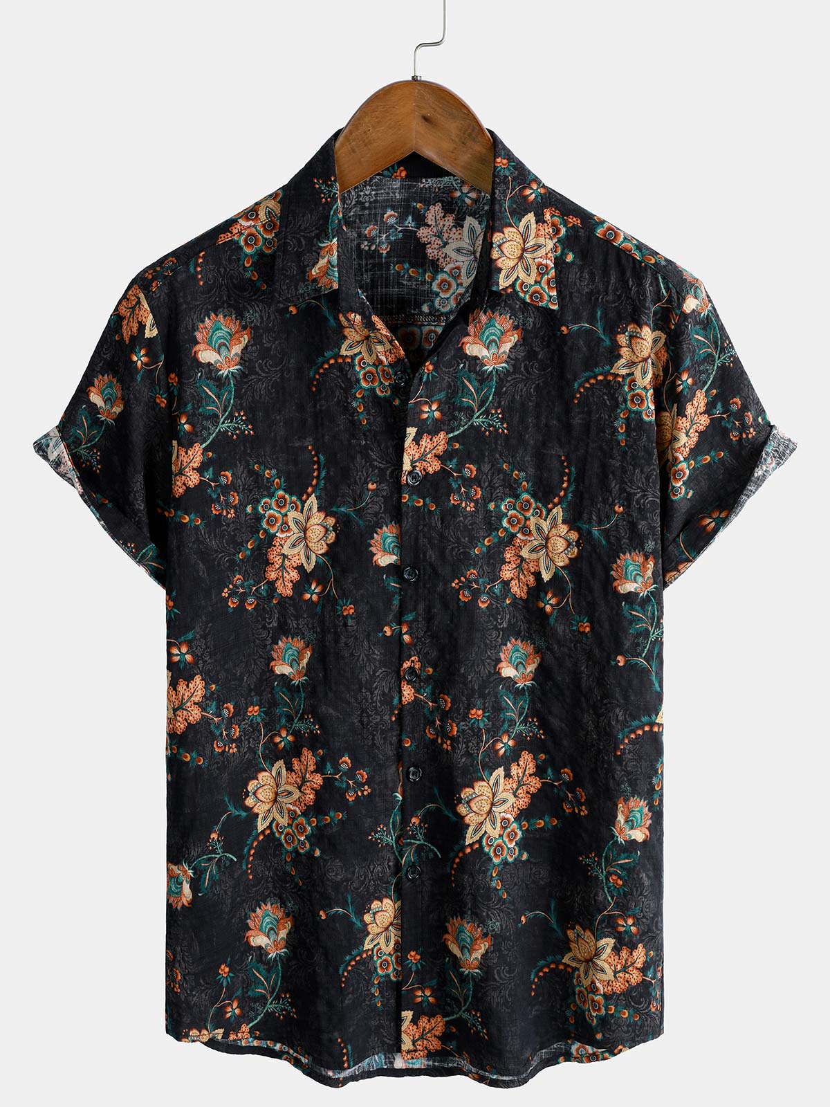 Herren Paisley-Print Baumwolle 70er-Jahre-Stil Kurzarmhemd