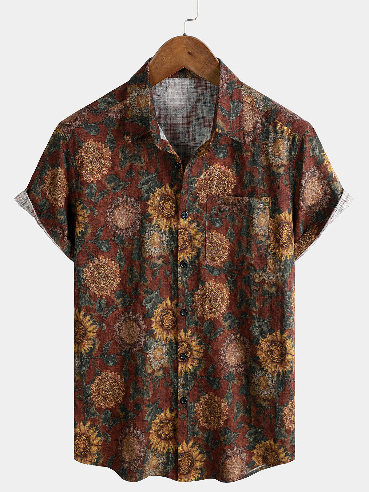 Herren Baumwolle Vintage-Sonnenblumenmuster Hemd