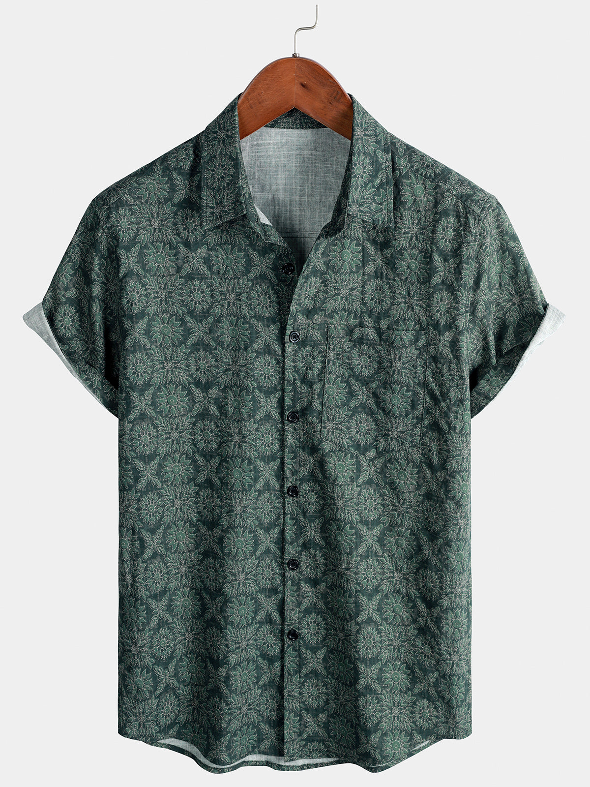 Herren Baumwolle Geometrischem Blumenmuster Grünem hemd
