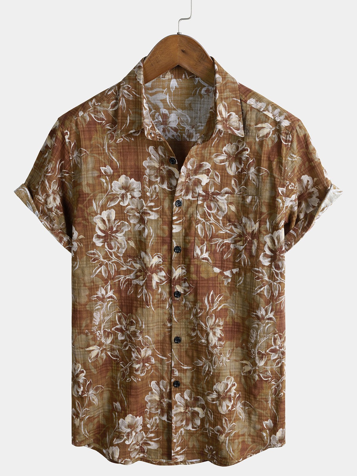 Herren Baumwolle Retro-Stil Urlaubshemd Braun