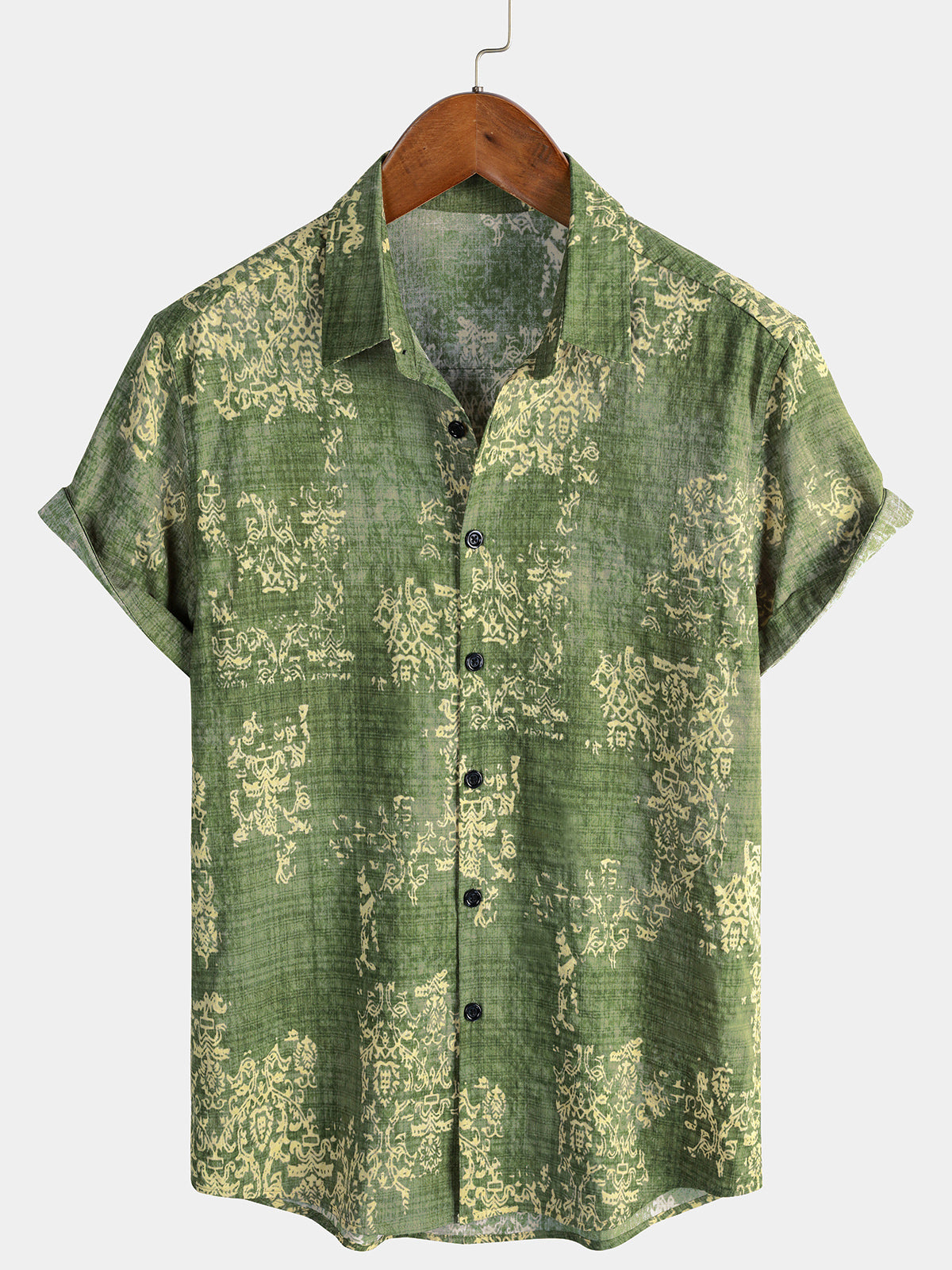 Herren Grünes Vintage Sommer Kurzarm Hemd