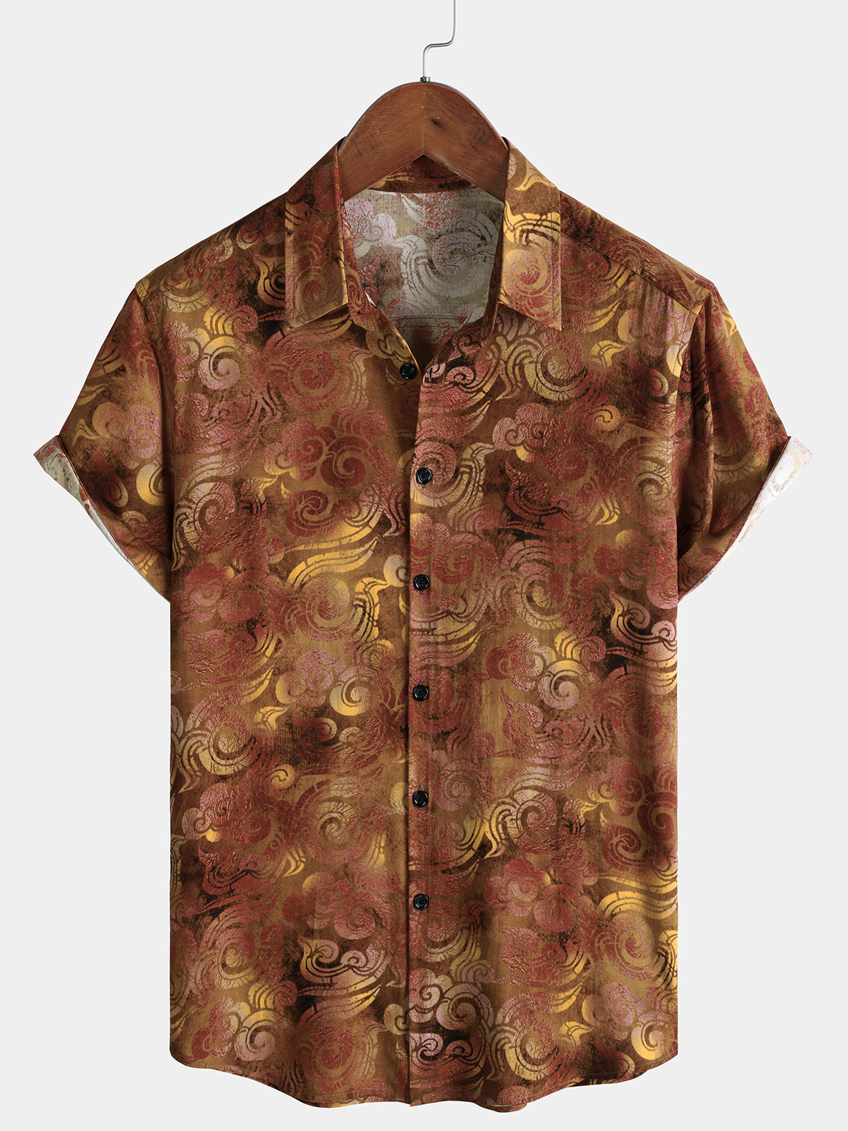 Herren Braun Retro Künstlerischem Freizeithemd