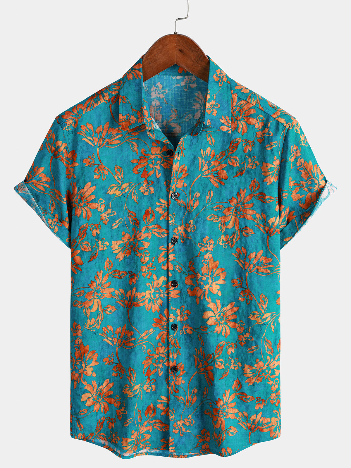Herren Baumwolle Weichem Retro-Blumenmuster Kurzarmhemd