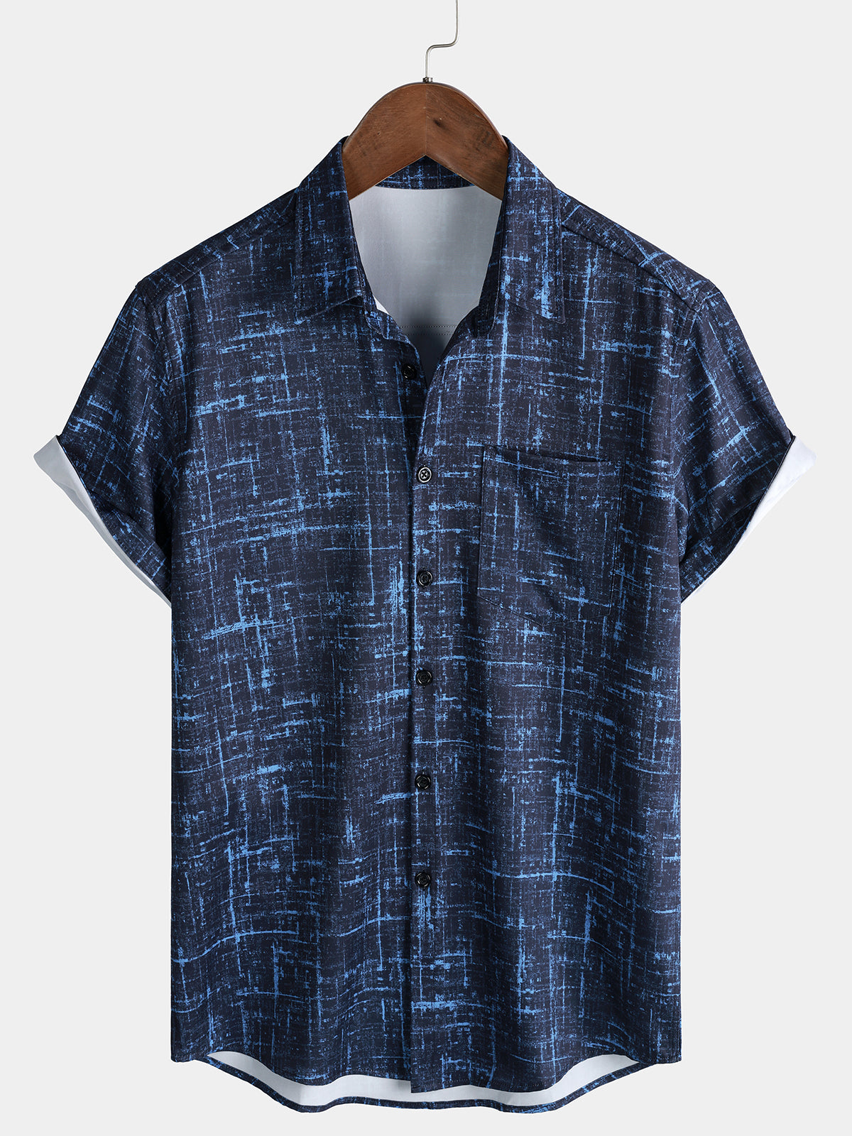 Herren Vintage-Kunst-Stil Freizeithemden Blau