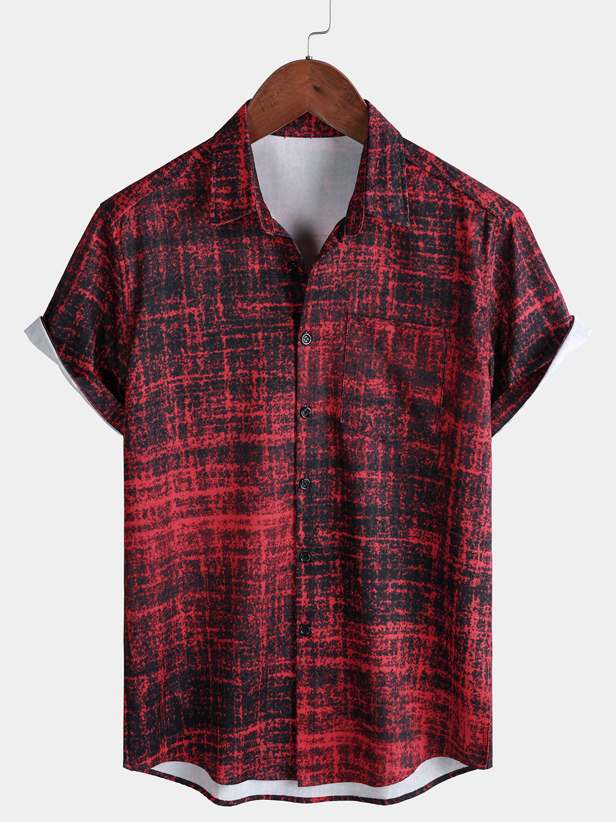 Herren Rot Abstraktem Vintage-Kunst Print Hemd