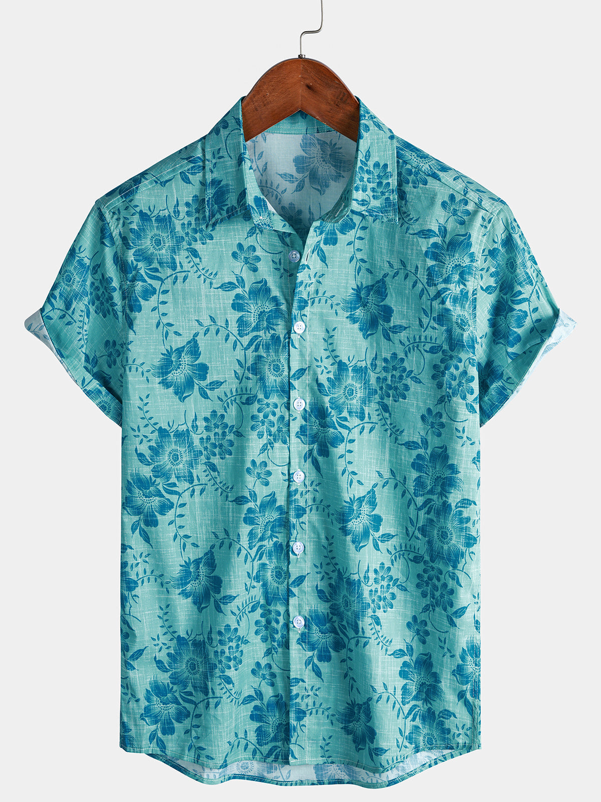 Herren Baumwolle Blumenmuster Kurzarm Hawaiihemd