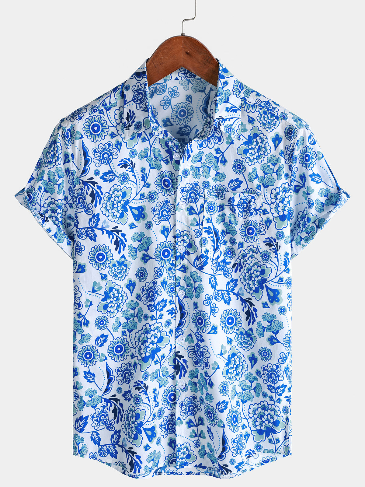 Herren Blaues Paisley Blumen Hawaiihemd