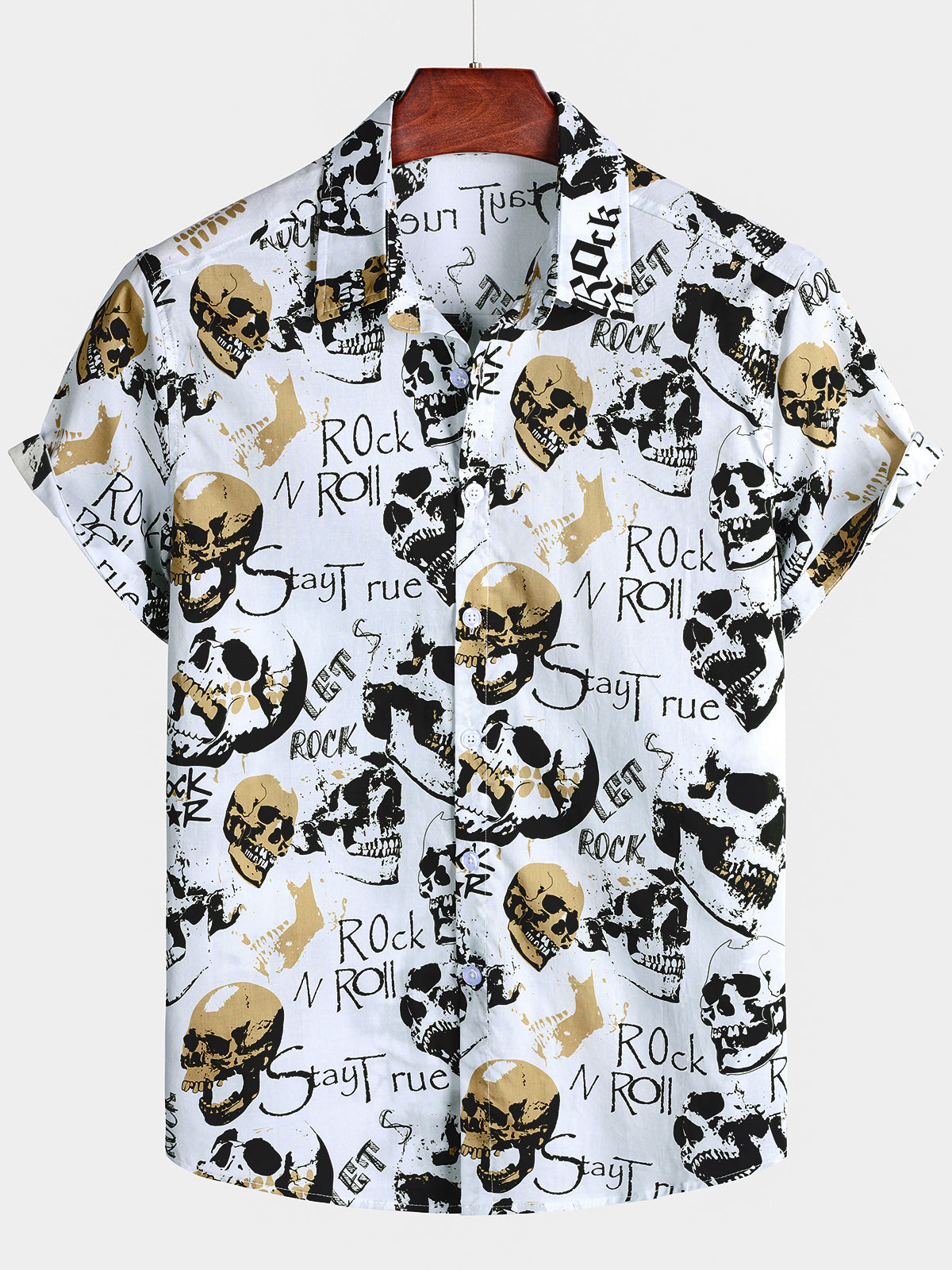 Herren Totenkopf Rock Hawaiihemd Weiß