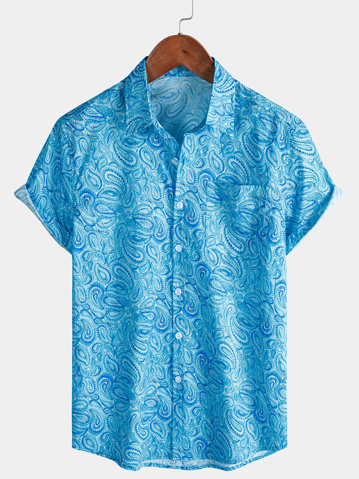 Herren Hellblaues Paisley Strandhemd