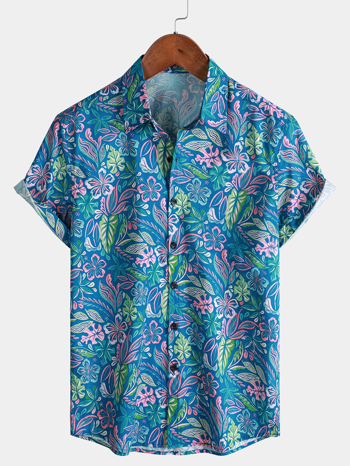 Herren Blumen Print Urlaub Kurzarmhemd