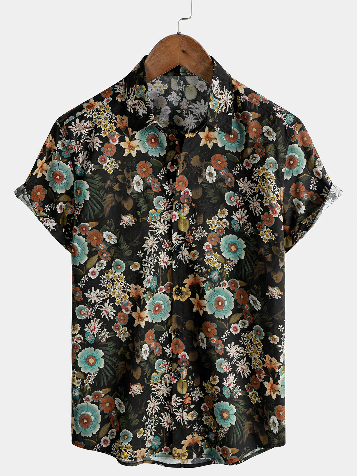 Herren Vintage Blumen Sommer Kurzarmhemd