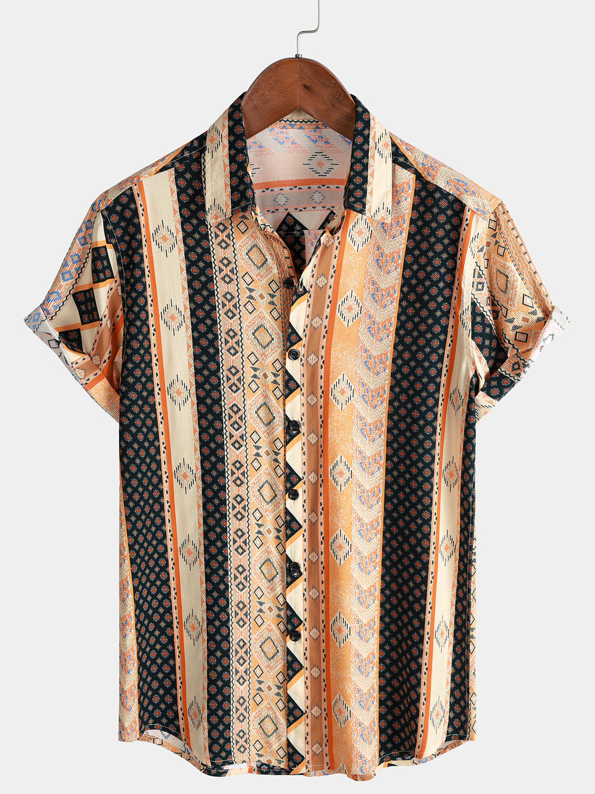 Herren Vintage Boho Streifen Urlaubshemd