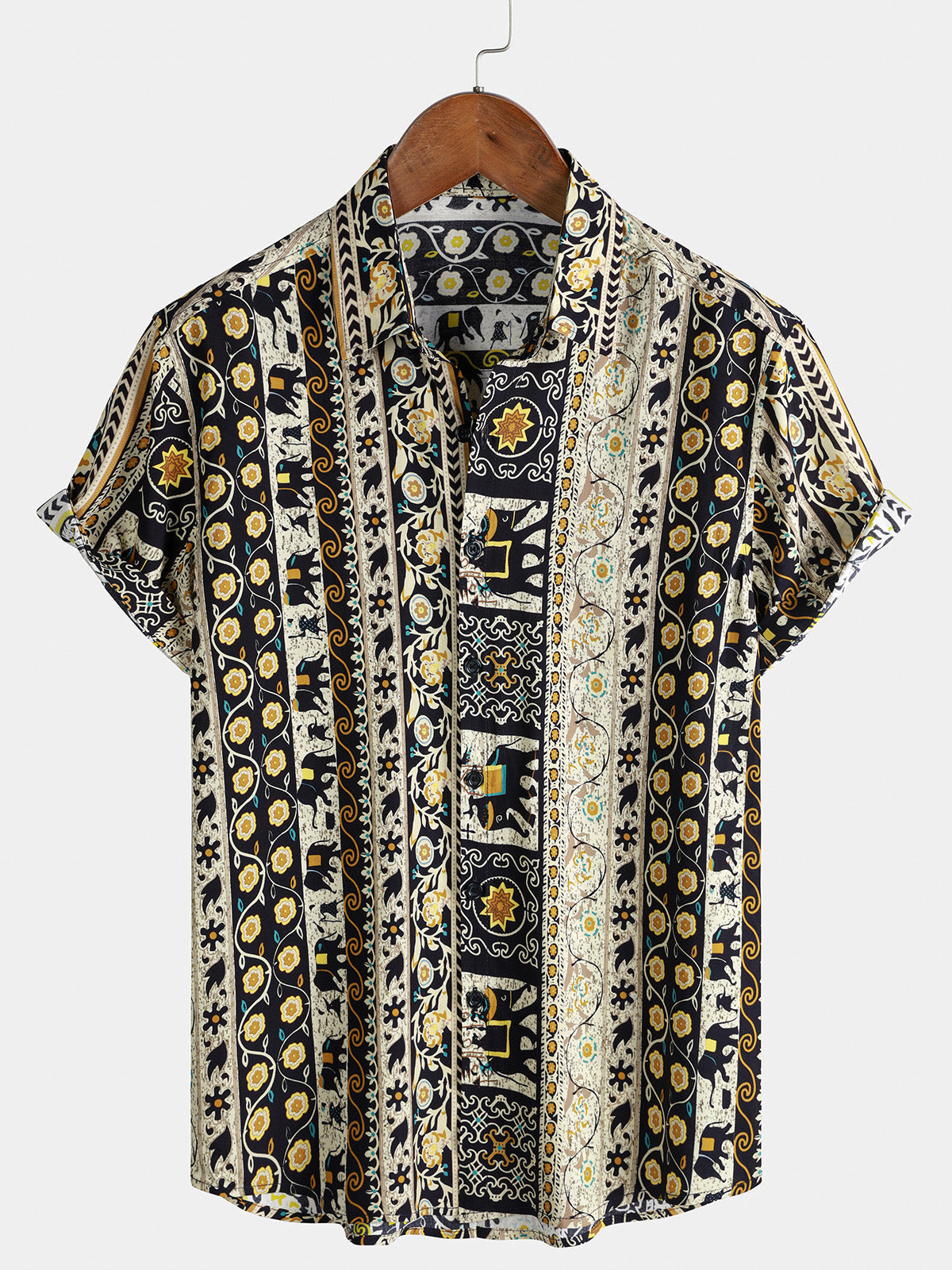 Herren Vintage Tribal Streifen Strandhemd