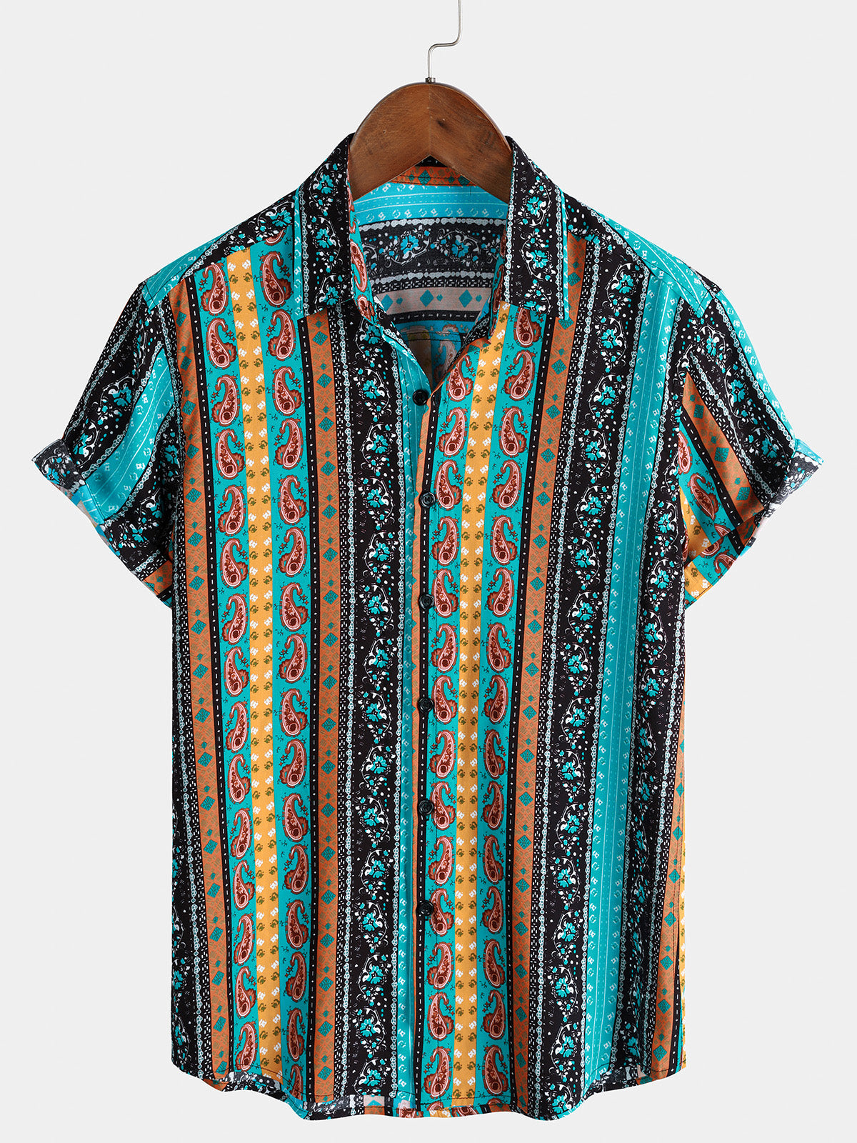Herren Vintage Paisley Streifen Kurzarmhemd