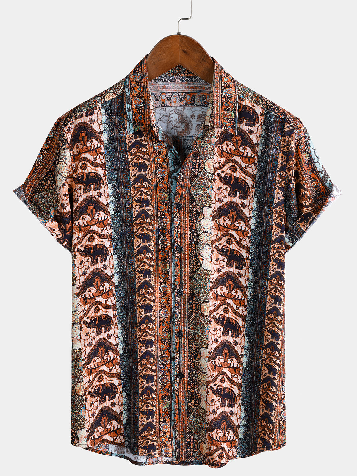 Herren Vintage Elefanten Streifen Strandhemd